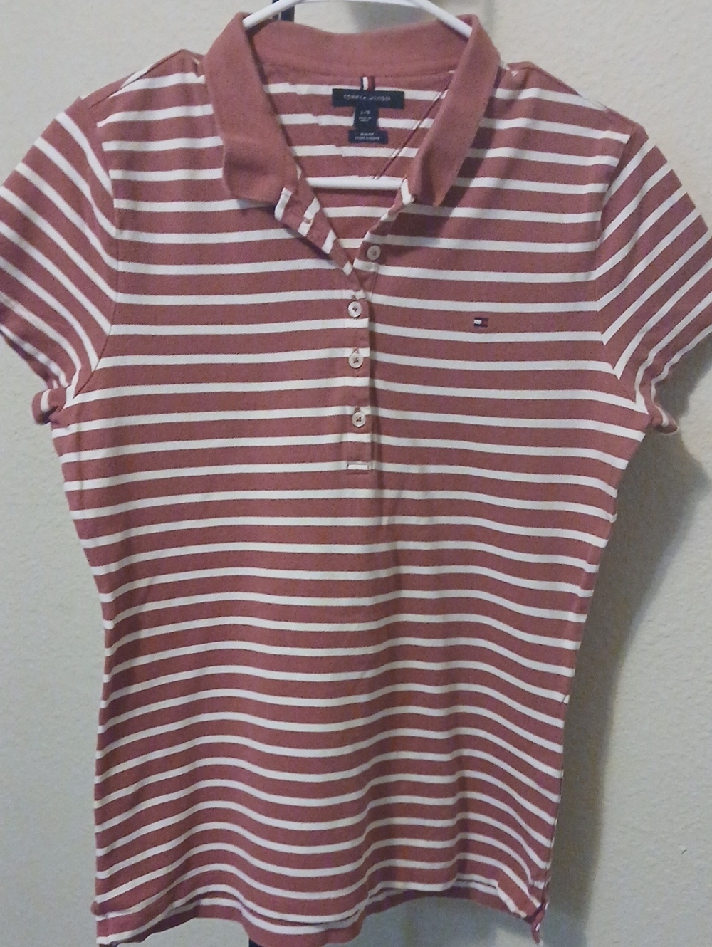 Tommy Hilfiger Women's Striped Polo Top in Dusty Rose
